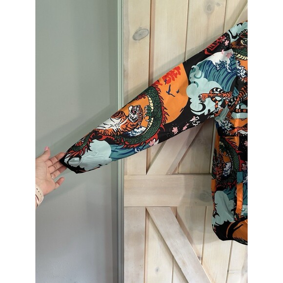 Reason Kanji Dragon Tiger Cherry Blossoms Mens Rain Jacket XL Eclectic Colorful - Picture 3 of 8